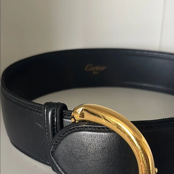 Elegant Black Leather Cartier Belt